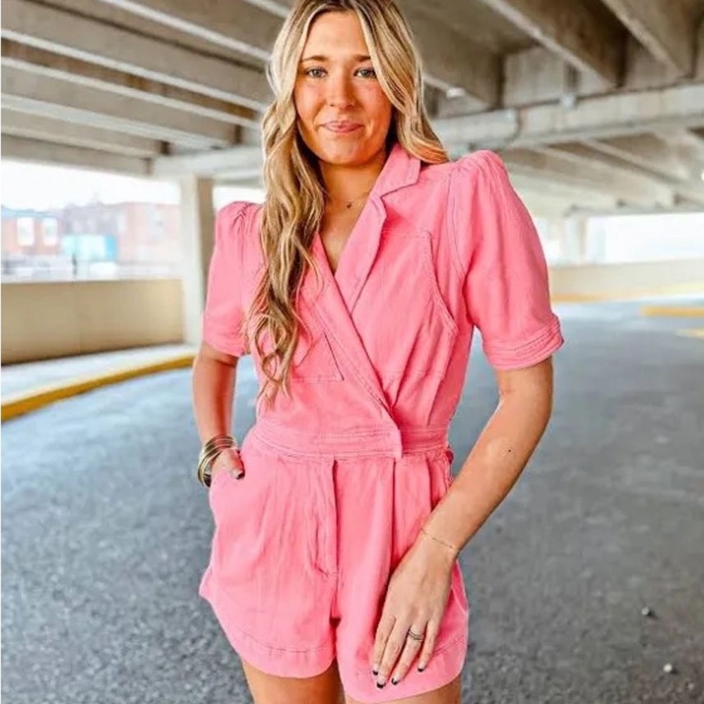 Pink denim romper